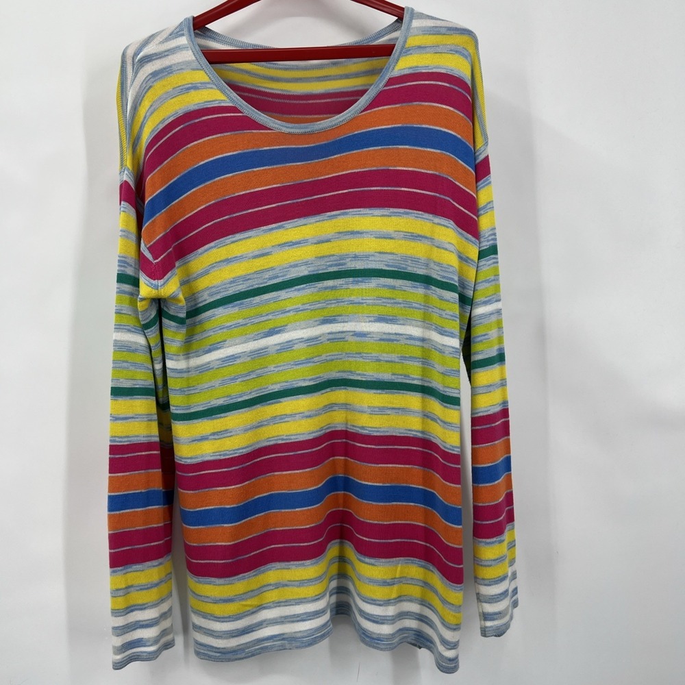 Soft Surroundings Sweater Oasis Rainbow Stripe Tunic Pullover Womens‎ Size Large